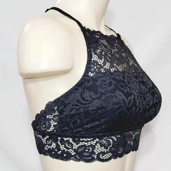 SMALL Xhilaration Wire Free High Neck T-Back Lace Bra Bralette Black New with T - Picture 2 of 3